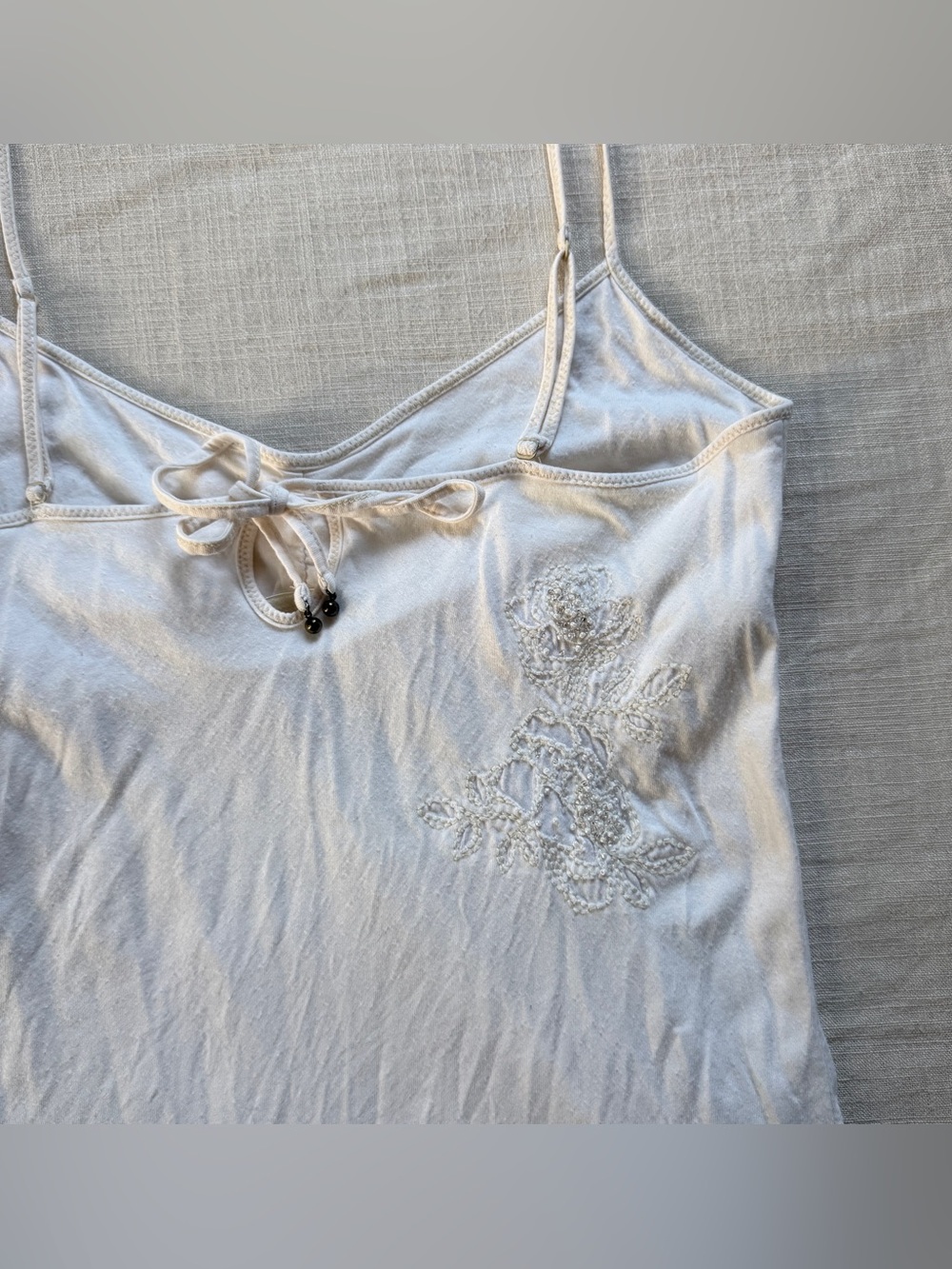 Vintage Y2K Abercrombie & Fitch Ivory Floral Babydoll Cami M Embroidered Beaded - Picture 6 of 9